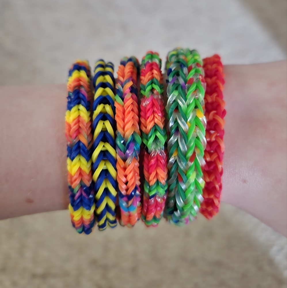 Handmade Green and Red Rainbow Loom Bracelet Set